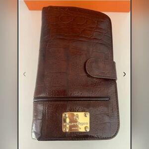 Courrèges Brown Leather Wallet Men's w Matching Keychain Vintage/Never Used